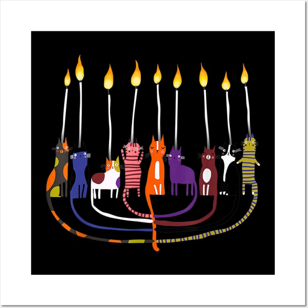 Funny Cat Menorah Hanukkah Wall Art by Sky HTL